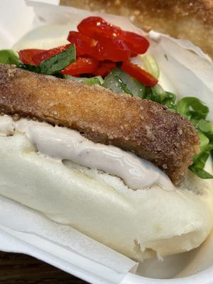 Vegan tofu buns with choi sum and chilli  at Yum Bun - Food Stall in London