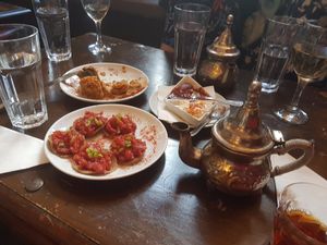 Starter, moschetta -- Eritrean bruschetta on a crispy injera! at Mosob in West London