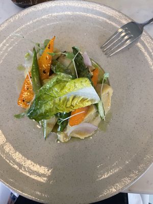 Fava bean dip with roasted vegetables   at Ekies All Senses Resort in Vourvourou