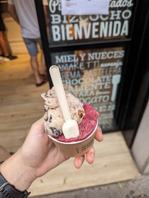 Praline and stracciatella options at Gelateria La Romana in Valencia