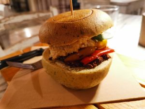 Panino Boccadoro with chickpea hummus replacing the cacciocavallo chease at Drogheria Pugliese in Ostuni