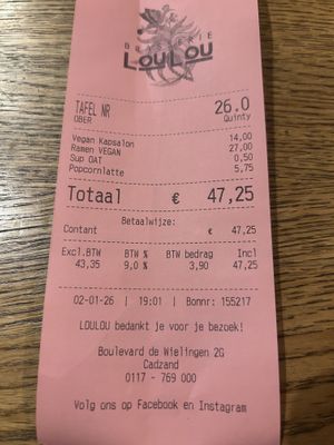 bill  at Brasserie LouLou in Cadzand