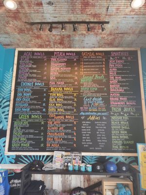 Their menu at Playa Bowls in Fort Myers
