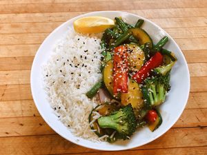 Stir Fry Veggie with Basmati Rice  at The Allways Cafe in Huntingdon Valley