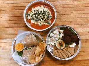 Cheese Agnolotti with Chicken & Chicken Wrap & Falafel Platter - Take Out  at The Allways Cafe in Huntingdon Valley