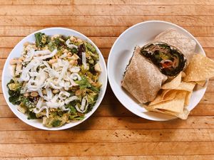 Thai peanut salad & falafel wrap  at The Allways Cafe in Huntingdon Valley