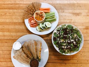 Sweet potato quesadilla & hummus & beets salad  at The Allways Cafe in Huntingdon Valley