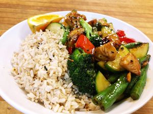 Stir fry chicken and brown rice  at The Allways Cafe in Huntingdon Valley