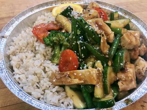 Double stir fry chicken with brown rice  at The Allways Cafe in Huntingdon Valley