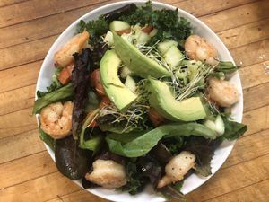 Raw salad with shrimp  at The Allways Cafe in Huntingdon Valley