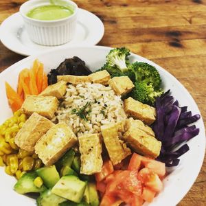 Yum coconut curry rice platter at The Allways Cafe in Huntingdon Valley