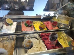 All fruit ice-cream except for banana are vegan. at Eiscafé Palazzo in Offenburg