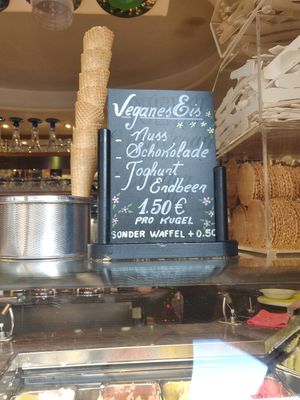 Additional to the vegan fruit ice-cream they have vegan chocolate ice-cream. at Eiscafé Palazzo in Offenburg