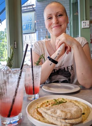 Hummus and pitta starter at Bob's Café in North London