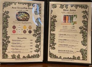 Menu at eatYOGAstudio in Hayama