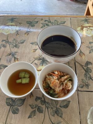 Sauces and kimchi  at YinYin Vegan in Khon Kaen
