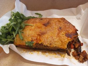 Takeaway moussaka at Veganissimo in Santorini