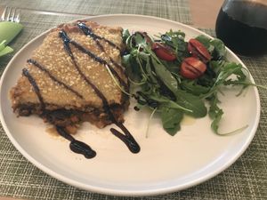 Vegan Moussaka  at Veganissimo in Santorini