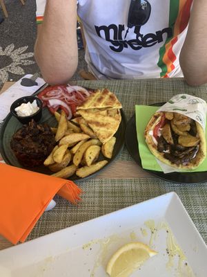 Gyros plate and souvlaki  at Veganissimo in Santorini