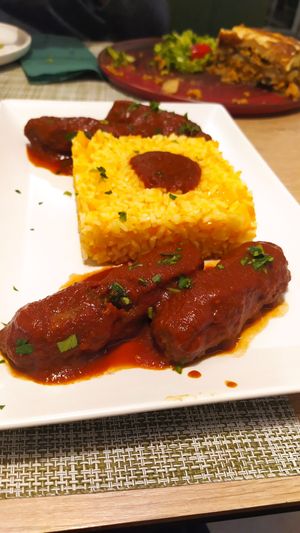 Lentils based with cumin, mint and tomato sauce at Veganissimo in Santorini