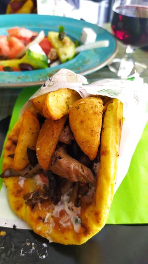 Mushroom souvlaki at Veganissimo in Santorini