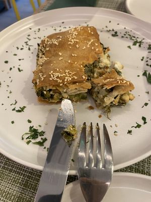 Spinach cake  at Veganissimo in Santorini