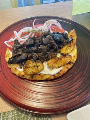 Gyro “plate” (pita)  at Veganissimo in Santorini