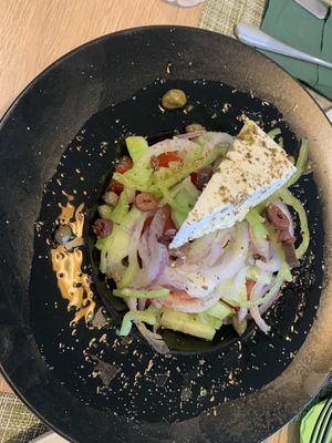 Greek salad  at Veganissimo in Santorini