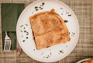 Homemade spinach pie at Veganissimo in Santorini