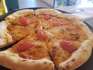 Vegan margarita pizza! at Veganissimo in Santorini