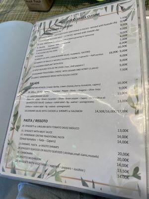Menu… Meat, fish, cheese… 😢😏  at Veganissimo in Santorini