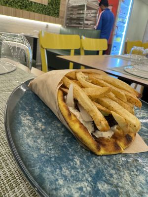 Zucchini Vegan Gyros - folded option   at Veganissimo in Santorini