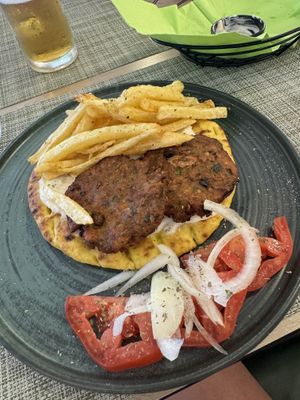 Vegan courgette souvlaki  at Veganissimo in Santorini