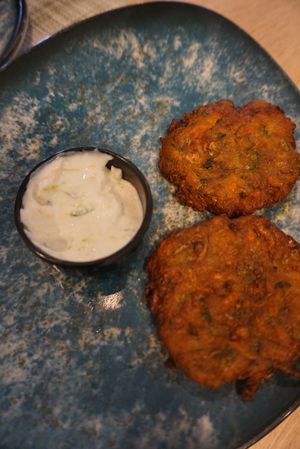 Zucchini fritters   at Veganissimo in Santorini