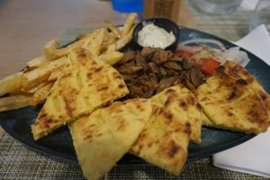 Mushroom slouvaki  at Veganissimo in Santorini