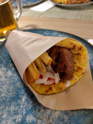 Beyond meat gyros at Veganissimo in Santorini