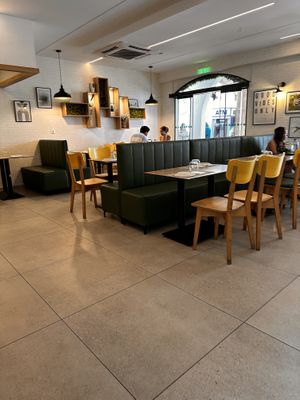 Inside seating  at Veganissimo in Santorini