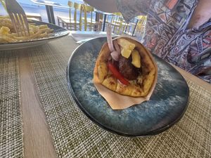 Beyond burger souvlaki   at Veganissimo in Santorini