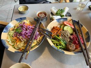 Mixing rice, Salad and spring rolls   at Thong Dong Vegan Kitchen & Cafe in Lao Cai