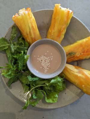 Fresh spring rolls with peanut sauce at Thong Dong Vegan Kitchen & Cafe in Lao Cai