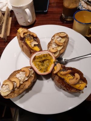 Toast with jam and fruits at Thong Dong Vegan Kitchen & Cafe in Lao Cai