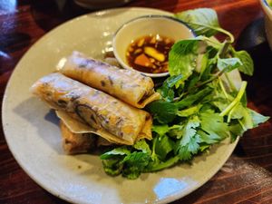 Fried spring rolls at Thong Dong Vegan Kitchen & Cafe in Lao Cai