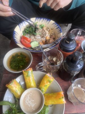 Colorful rice, fresh spring rolls  at Thong Dong Vegan Kitchen & Cafe in Lao Cai
