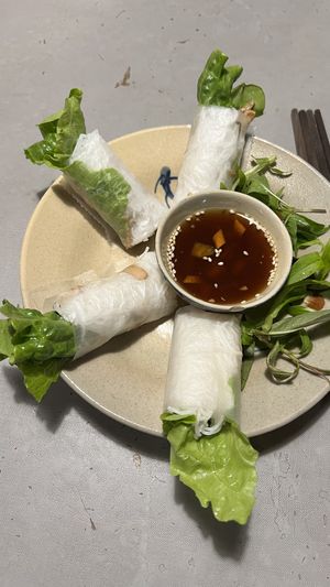 Fresh mushroom spring rolls (very good)  at Thong Dong Vegan Kitchen & Cafe in Lao Cai