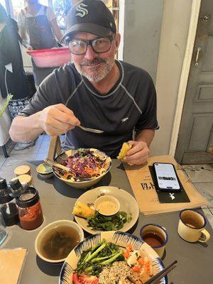 Free tea, Salad, in house made dressings, fresh salad rolls    at Thong Dong Vegan Kitchen & Cafe in Lao Cai
