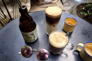 Iced oat coffee and hot oat coffee ☕ at Thong Dong Vegan Kitchen & Cafe in Lao Cai