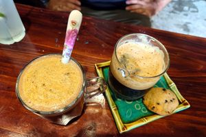 Chocolate coffee and iced black coffee at Thong Dong Vegan Kitchen & Cafe in Lao Cai