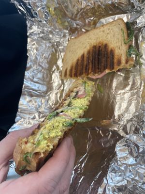 Vegan egg salad panini  at Wild Oats Bakery and Cafe in Brunswick