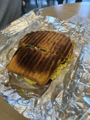 Eggless egg salad panini   at Wild Oats Bakery and Cafe in Brunswick