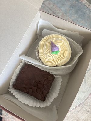 Triple chocolate brownie. Carrot cupcake  at Wild Oats Bakery and Cafe in Brunswick